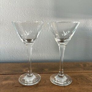 Grey Goose Vodka Martini Glass Set of 2‎ Glasses Etched Logo Stemmed 6.75 In
